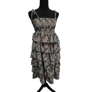 LIBERTY OF LONDON x Target Tiered Ruffle Dress Peacock Print Sundress Stretch SM